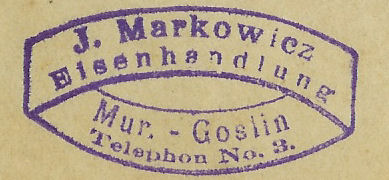 Julius Markowicz stamp in Murowana Goslina,  c.1905